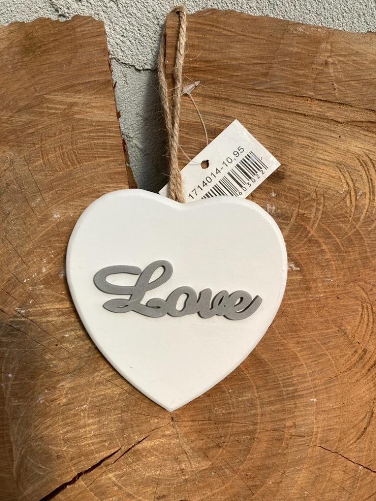 HOUTEN HART WIT MET TEKST LOVE NIEUW, Enlèvement ou Envoi, Neuf, Décoration murale