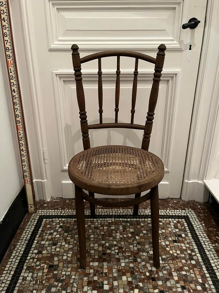 ANTIEKE STOEL FISCHEL HOUT WEBBING IN ORDE, Ophalen