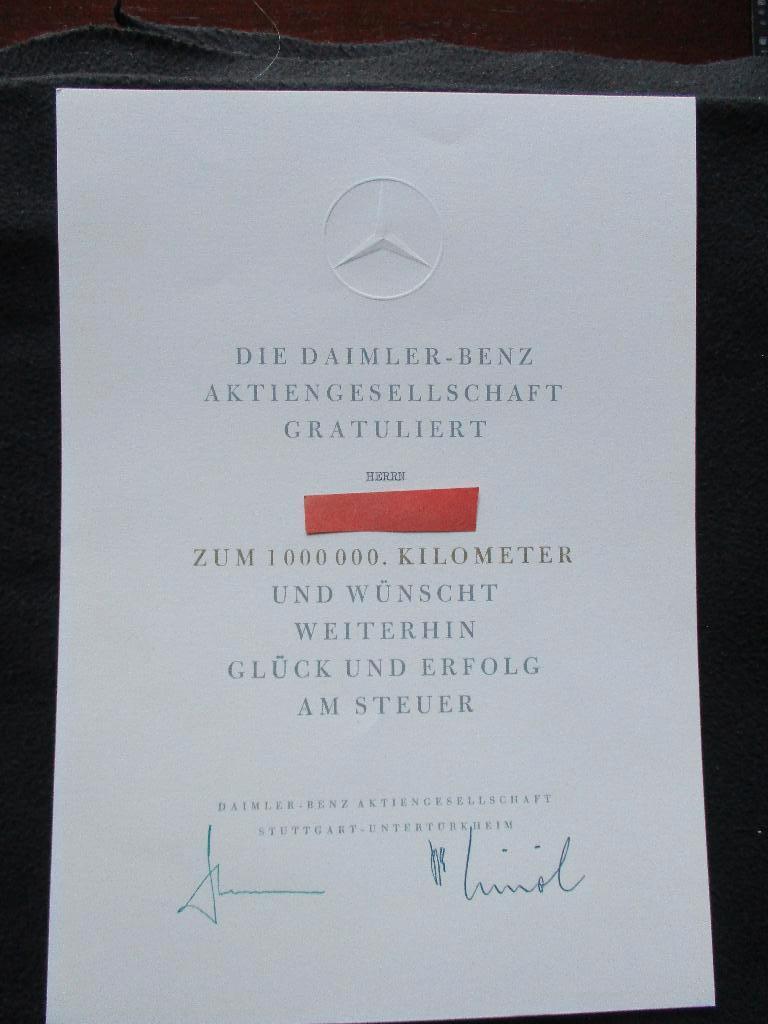 Daimler Benz Gratuliert - 1.000.000 Km, Auto diversen, Overige Auto diversen, Ophalen of Verzenden