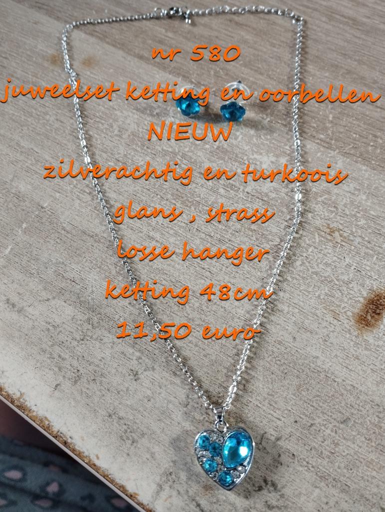 580. Parure de bijoux : collier et boucles d'oreilles, NEW @, Bijoux, Sacs & Beauté, Colliers, Autres matériaux, Bleu, Envoi, Neuf