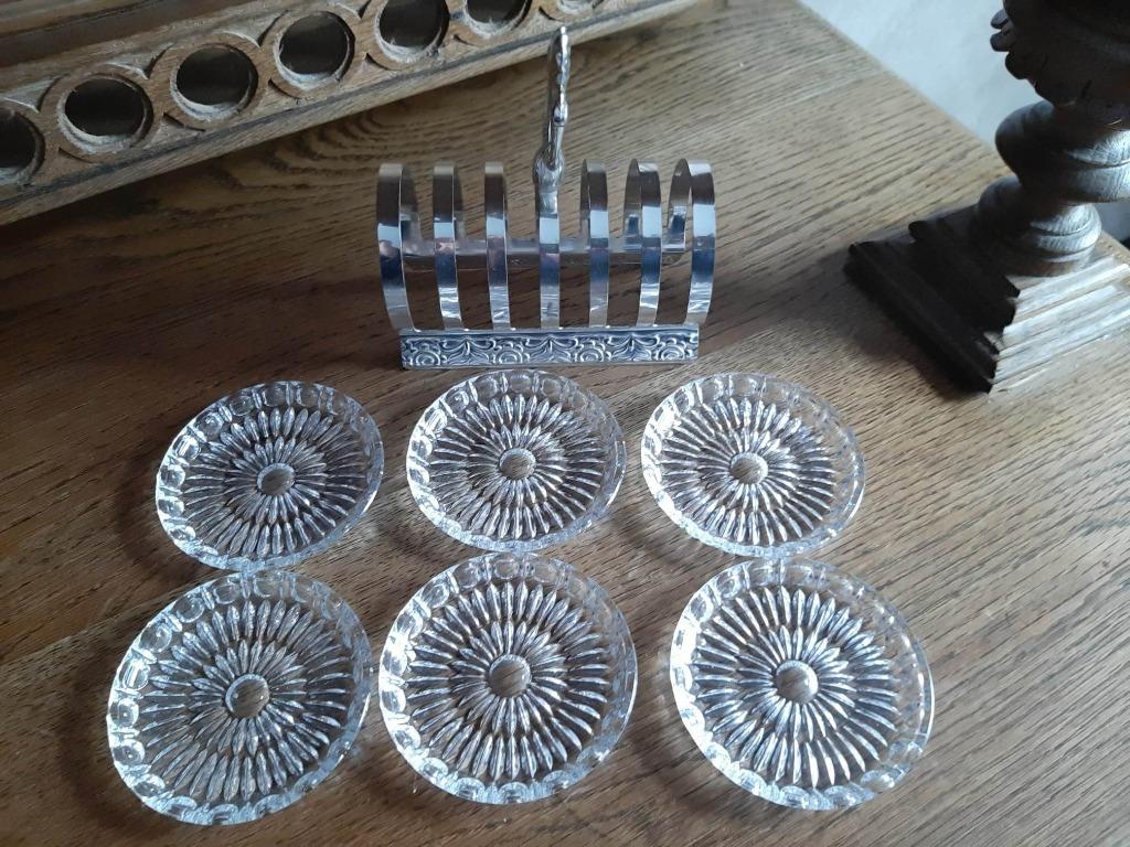 6 sous-verres "en verre" avec support (métal argenté), Enlèvement ou Envoi, Métal, Argenté