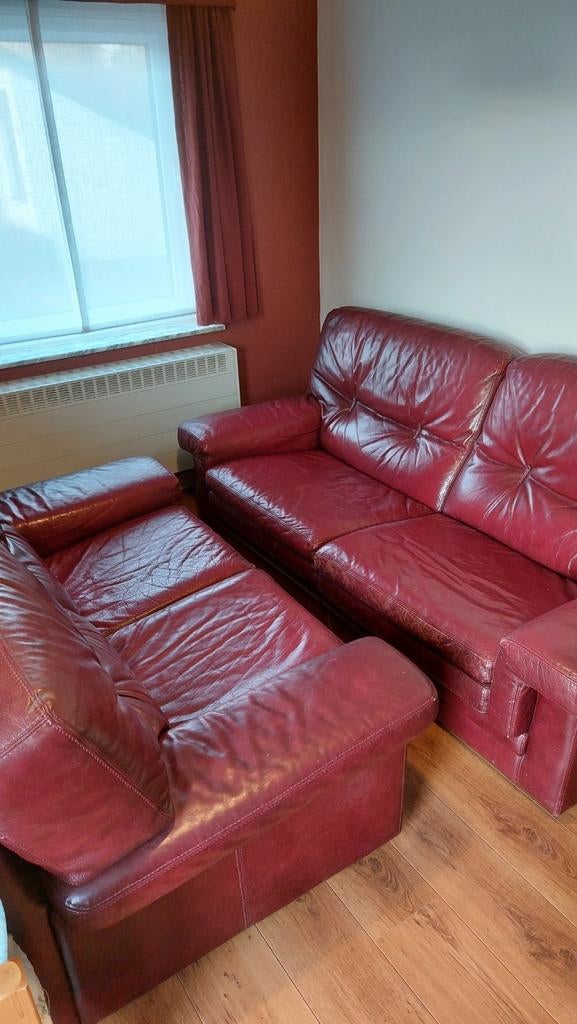 Lederen salon 3+2, Huis en Inrichting, Ophalen, Gebruikt