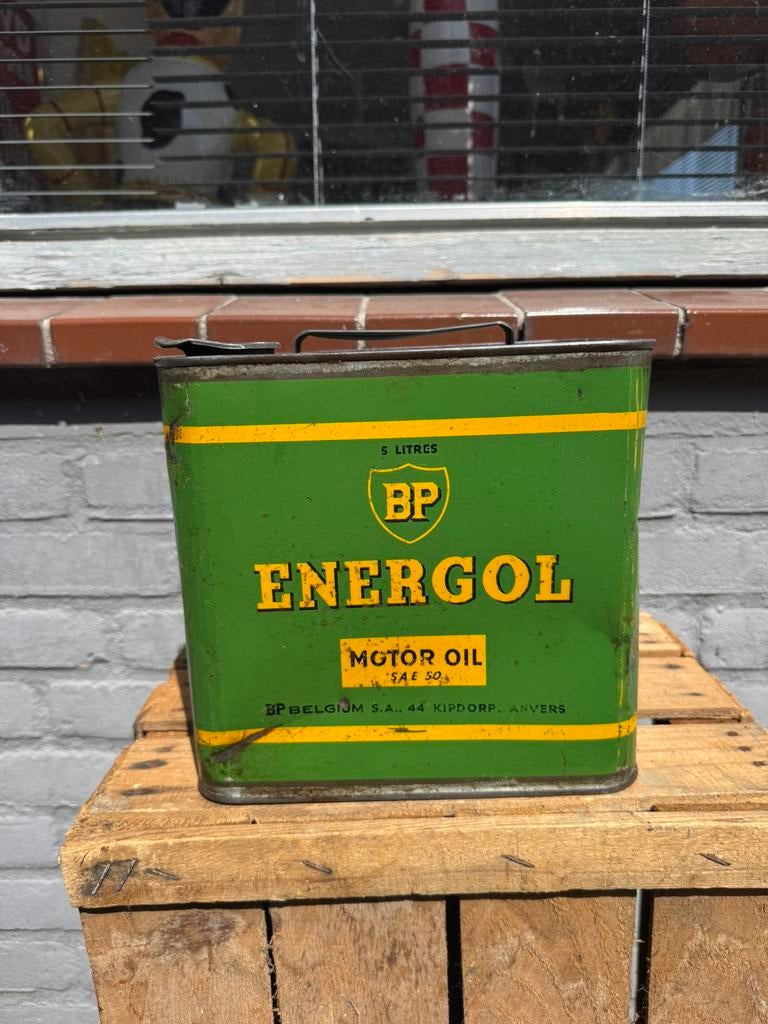 BP Energol Zeldzaam 5 liter olieblik, Verzamelen, Ophalen of Verzenden, Gebruikt, Verpakking