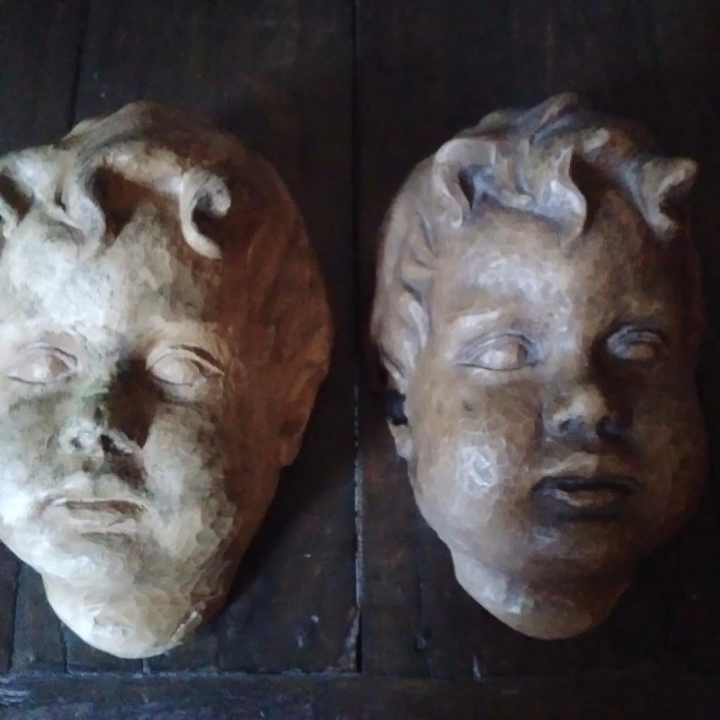 2 antieke kinderhoofdjes ceracast (groot), Antiek en Kunst, Curiosa en Brocante, Verzenden