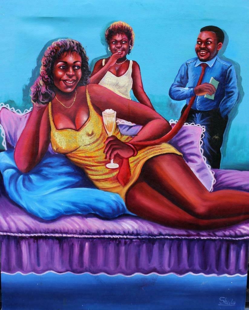 schilderij SHULA MONSENGO contemporary art from Congo, Antiek en Kunst, Kunst | Schilderijen | Modern, Ophalen of Verzenden