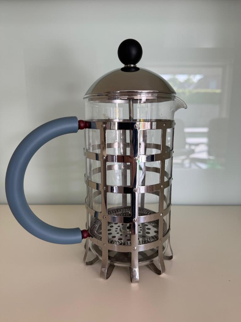 Vintage Alessi French Press met blauwe handgrepen, Ophalen