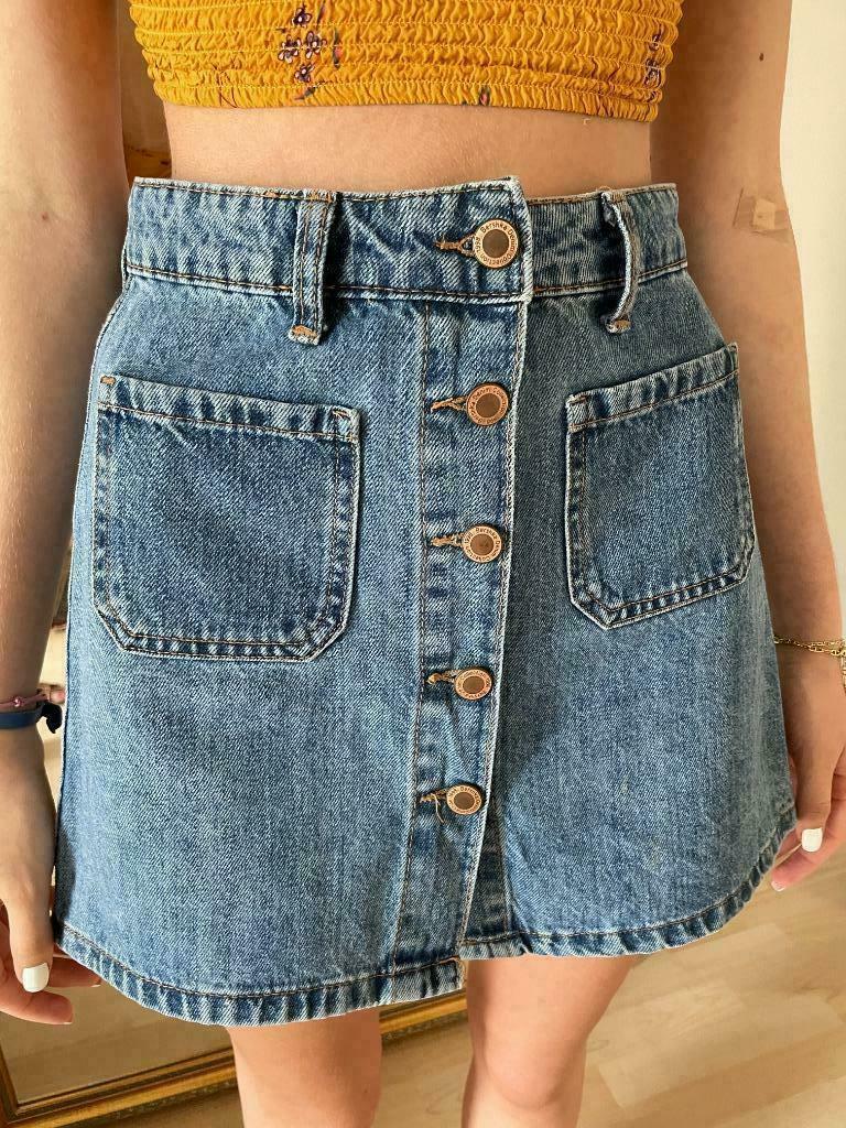 Jeansrok Bershka maat: 32 (s), Kleding | Dames, Blauw, Zo goed als nieuw, Maat 34 (XS) of kleiner, Boven de knie