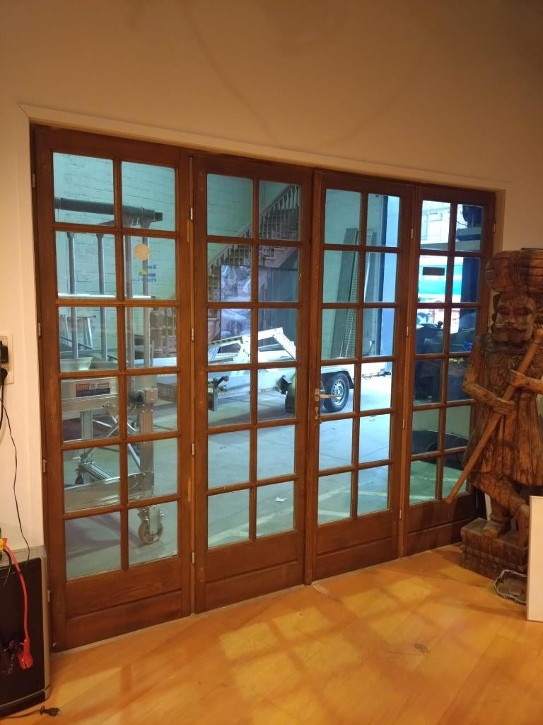 Lot eiken ramen + deur: Franse stijl (enkel glas), Doe-het-zelf en Bouw, Ophalen, Gebruikt, Gevelraam of Ruit