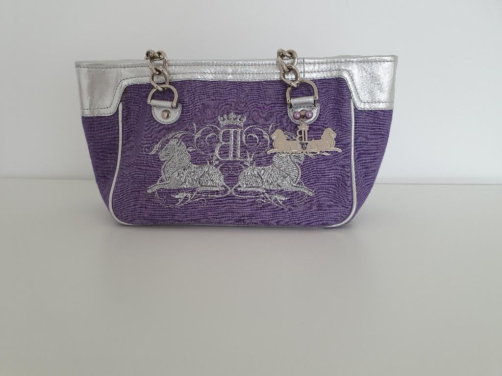 Handtas in zilver leder en stof merk Ballade, Ophalen of Verzenden, Nieuw, Paars, Handtas