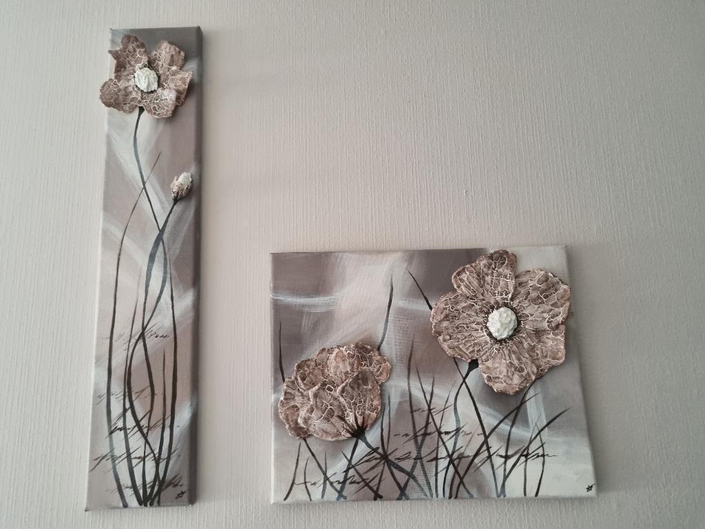 TABLEAUX FLEURS RELIEF, Antiquités & Art, Enlèvement ou Envoi