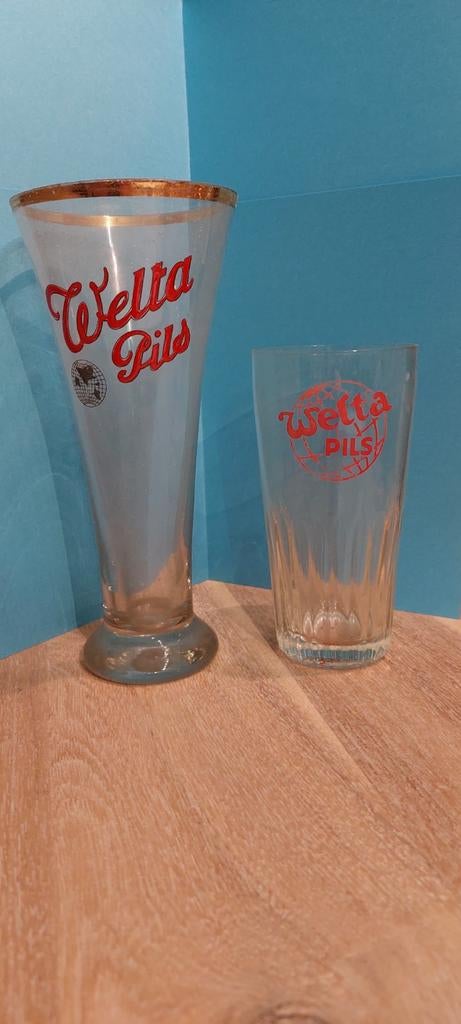 2 Stuks Welta Pils 1 met Email . Scaldis  Hingene  Antwerpen, Verzamelen, Ophalen of Verzenden, Gebruikt, Glas of Glazen, Overige merken