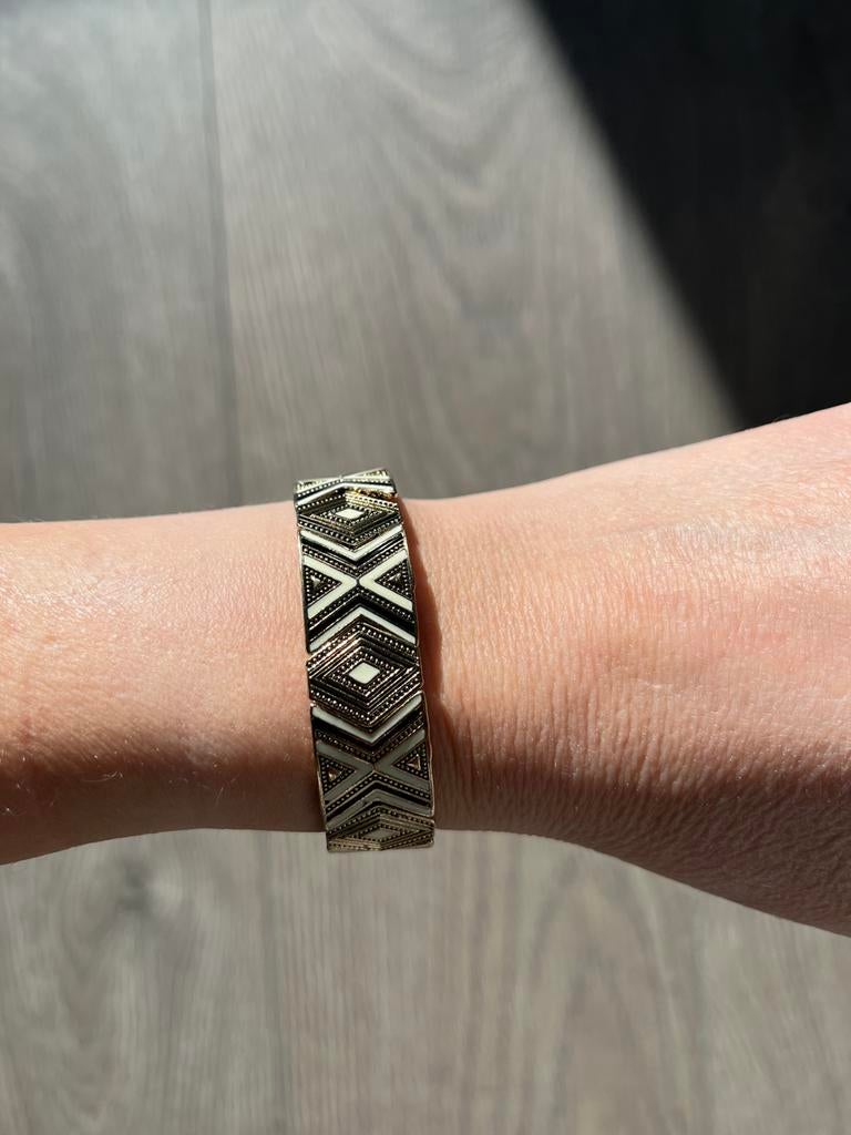 Armband Bijou Brigitte - Zwart/Goud/Ivoor - Met elastiek, Enlèvement ou Envoi, Neuf, Or, Acier