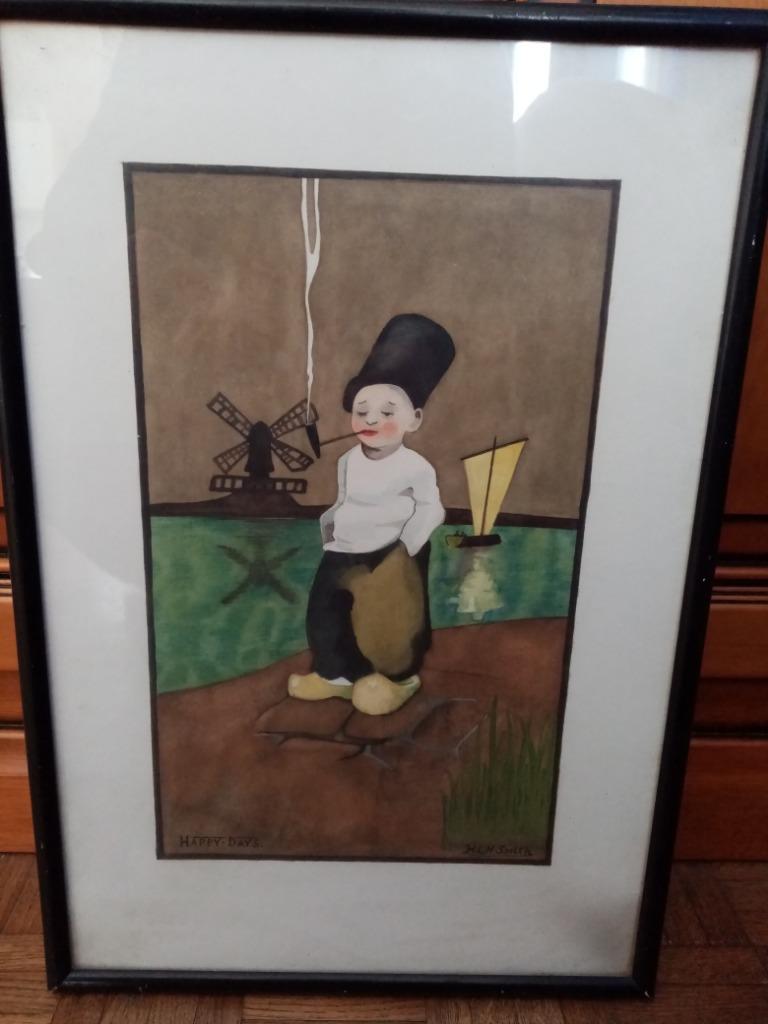 Aquarelverf op hout Happy days HLN SMITH 50s 45/31, Ophalen of Verzenden