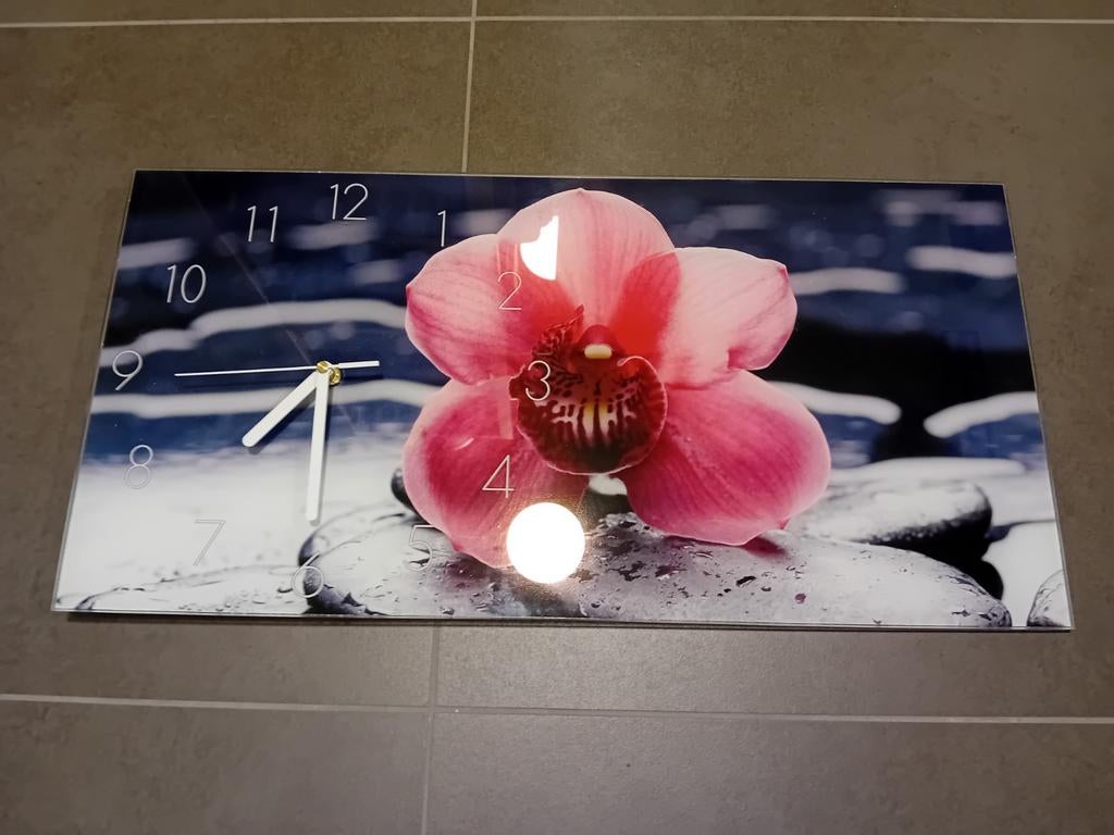 DEQORI glazen wandklok 60x30 cm – orchidee – modern, 30 cm, Moderne, Comme neuf, Enlèvement