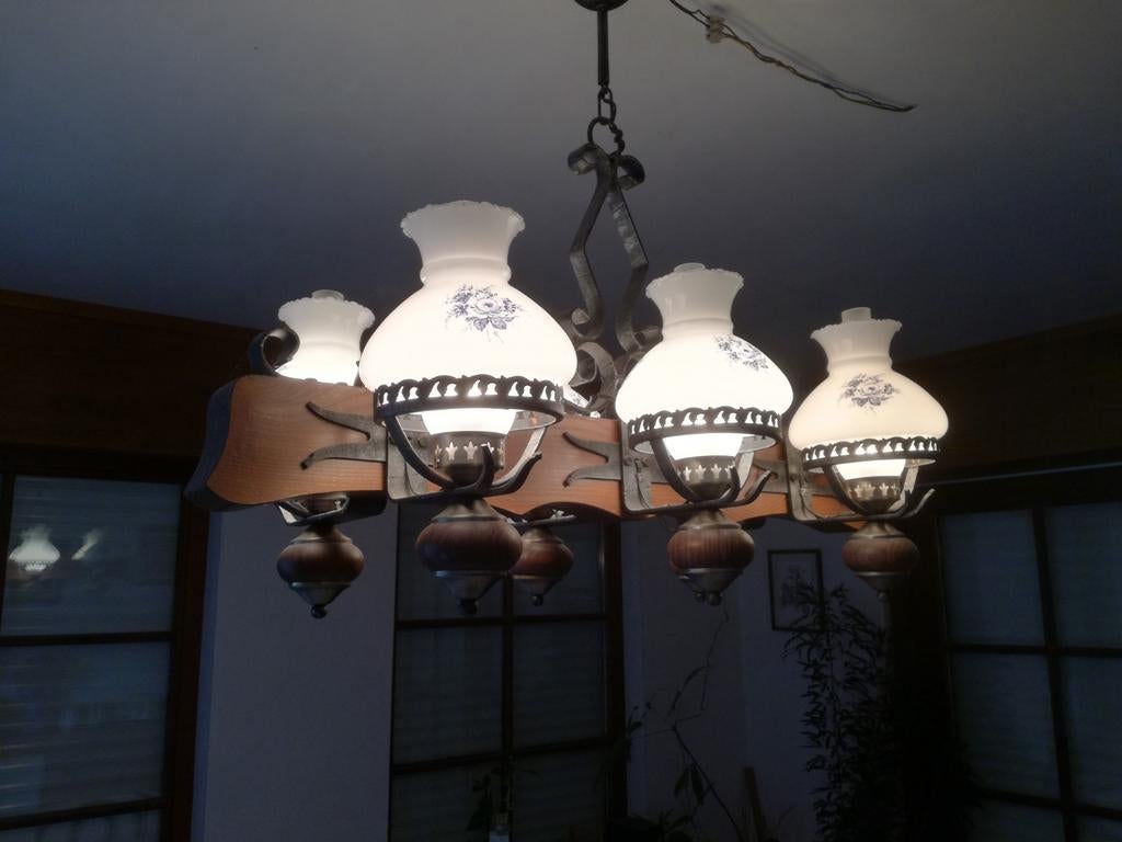 Rustieke lamp (6 lampekappen), Antiek en Kunst, Ophalen