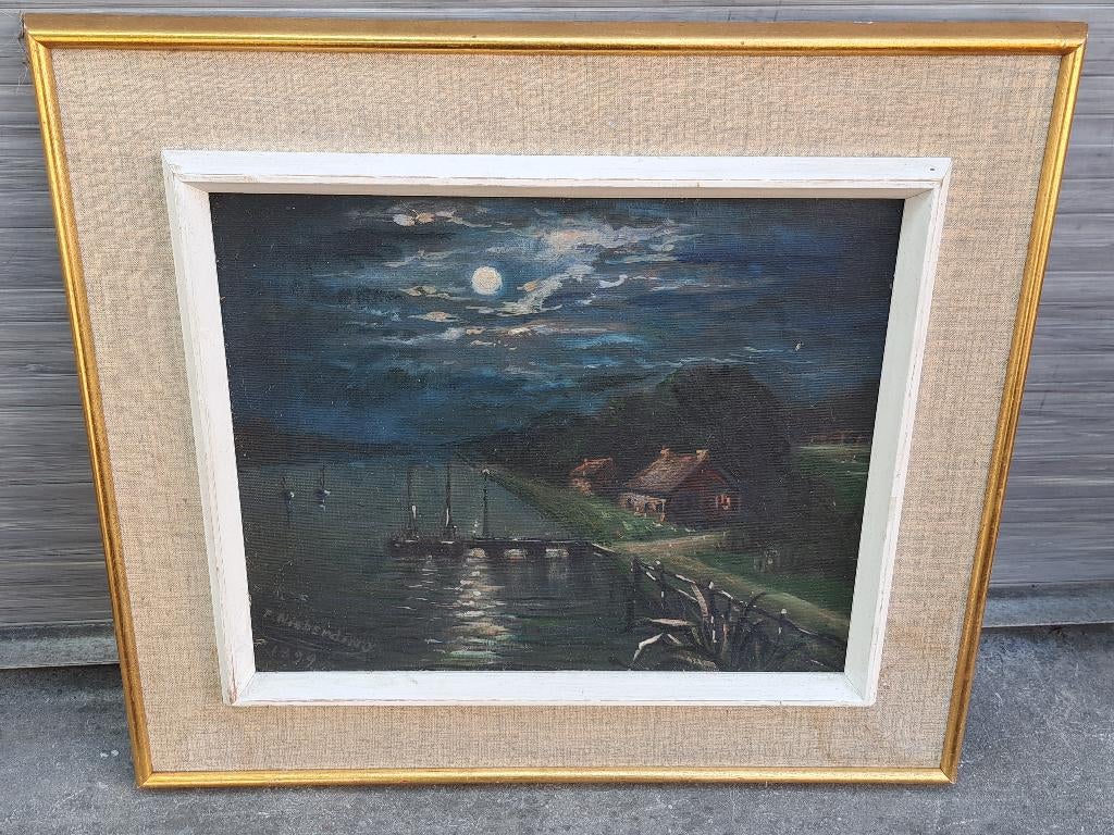 huile sur toile marine clair obscur signe f nieberinq, Ophalen of Verzenden