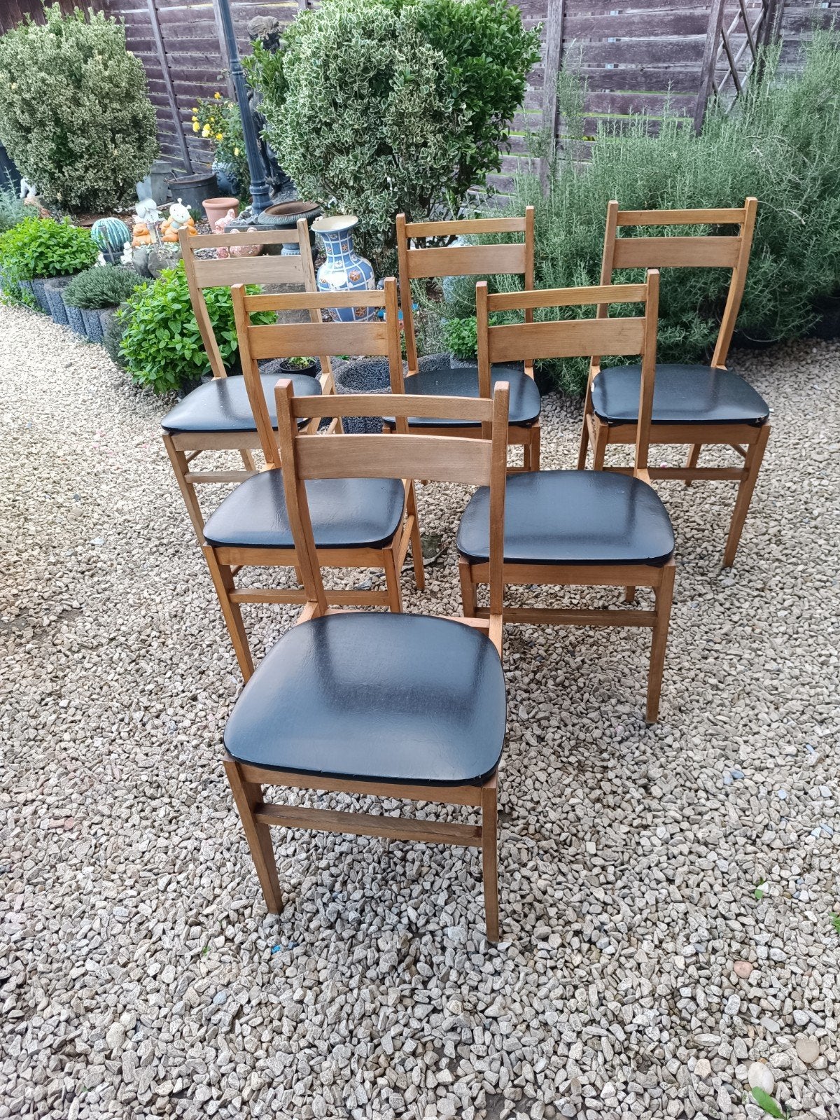 vintage scandinave 6 chaises skaï noir et bois, Enlèvement, Bois