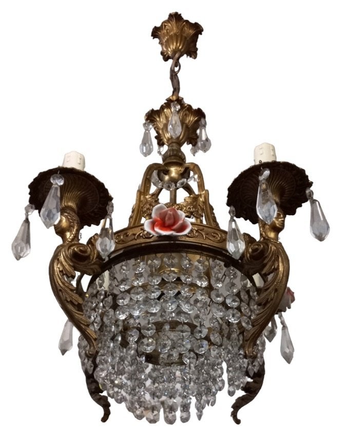 Franse bellenluster met kariatide figuren, Antiek en Kunst, Ophalen