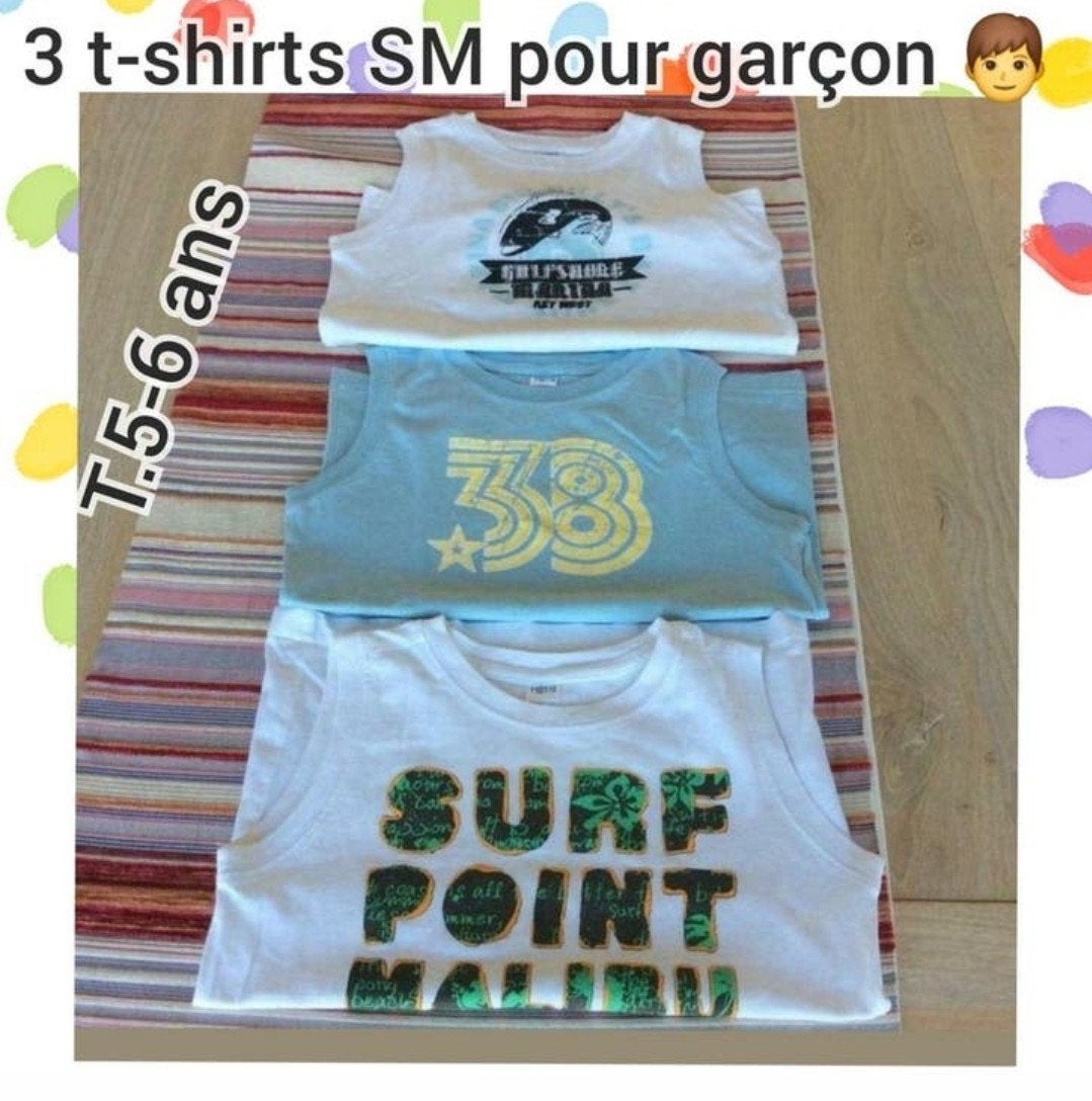 T-shirts SM pour garçon -Lot de 3-T.5-6 ans, Enfants & Bébés, Enlèvement ou Envoi, Utilisé, Garçon