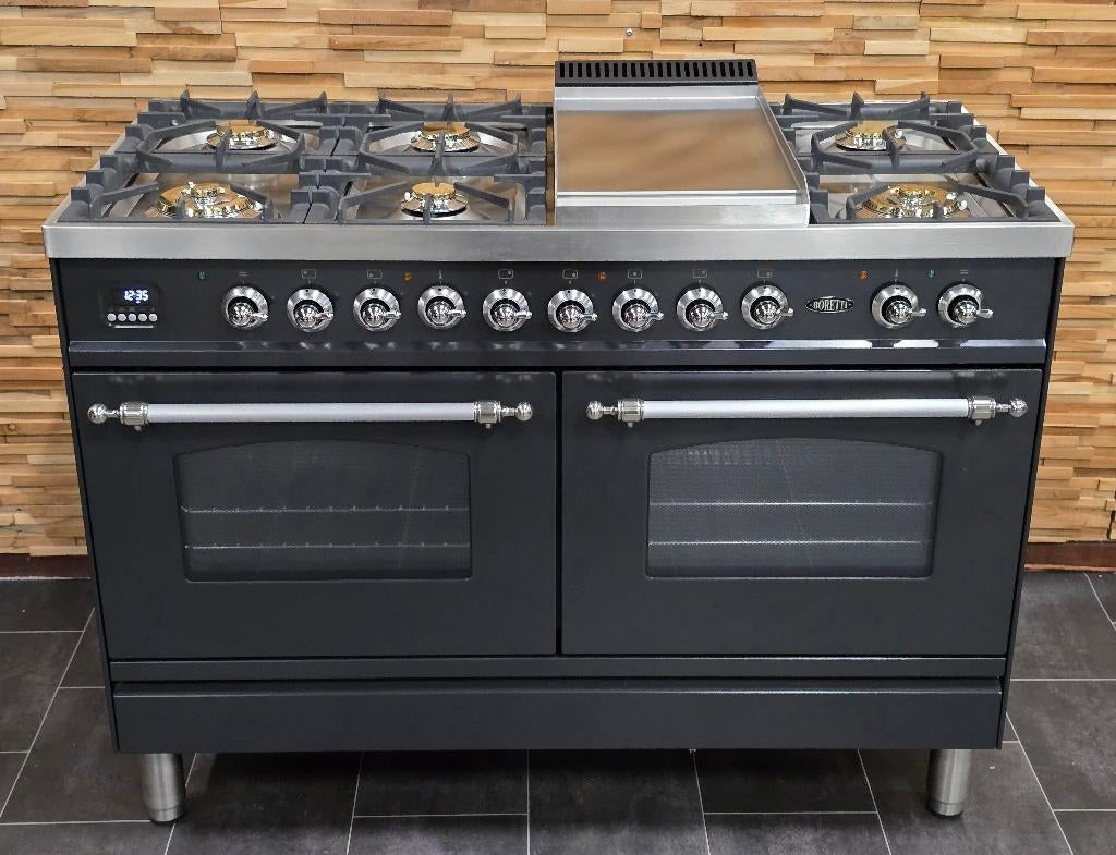 🔥Luxe Fornuis Boretti 120cm antraciet rvs 2 300° ovens, Ophalen, 60 cm of meer, Zo goed als nieuw, Energieklasse A of zuiniger