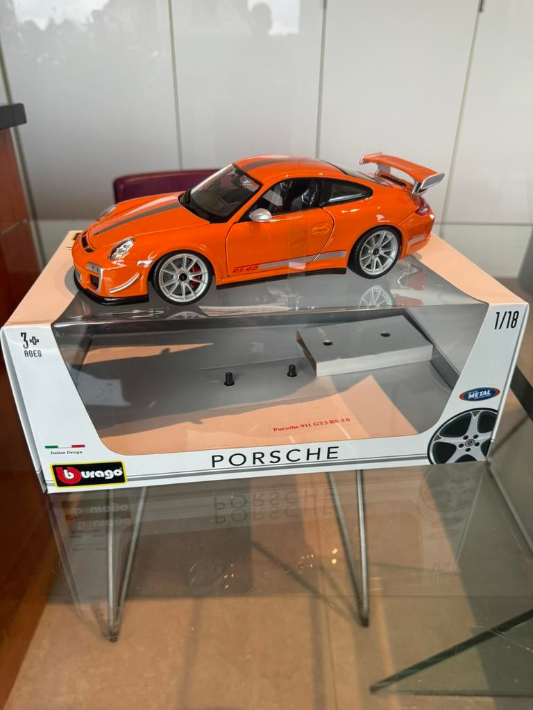 Prachtige Porsche GT3 RS 4.0 1:18 nikkel in doos, Hobby en Vrije tijd, Modelauto's | 1:18, Ophalen of Verzenden, Zo goed als nieuw