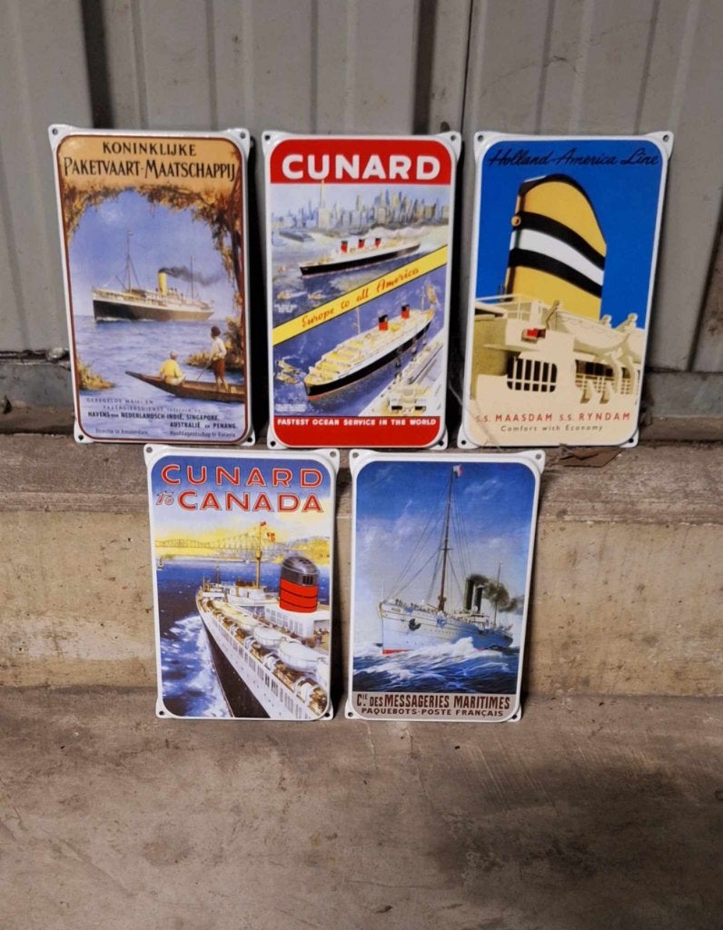 Set met 5 emaille borden Holland America Line voor maar 60,-, Ophalen of Verzenden, Nieuw, Reclamebord