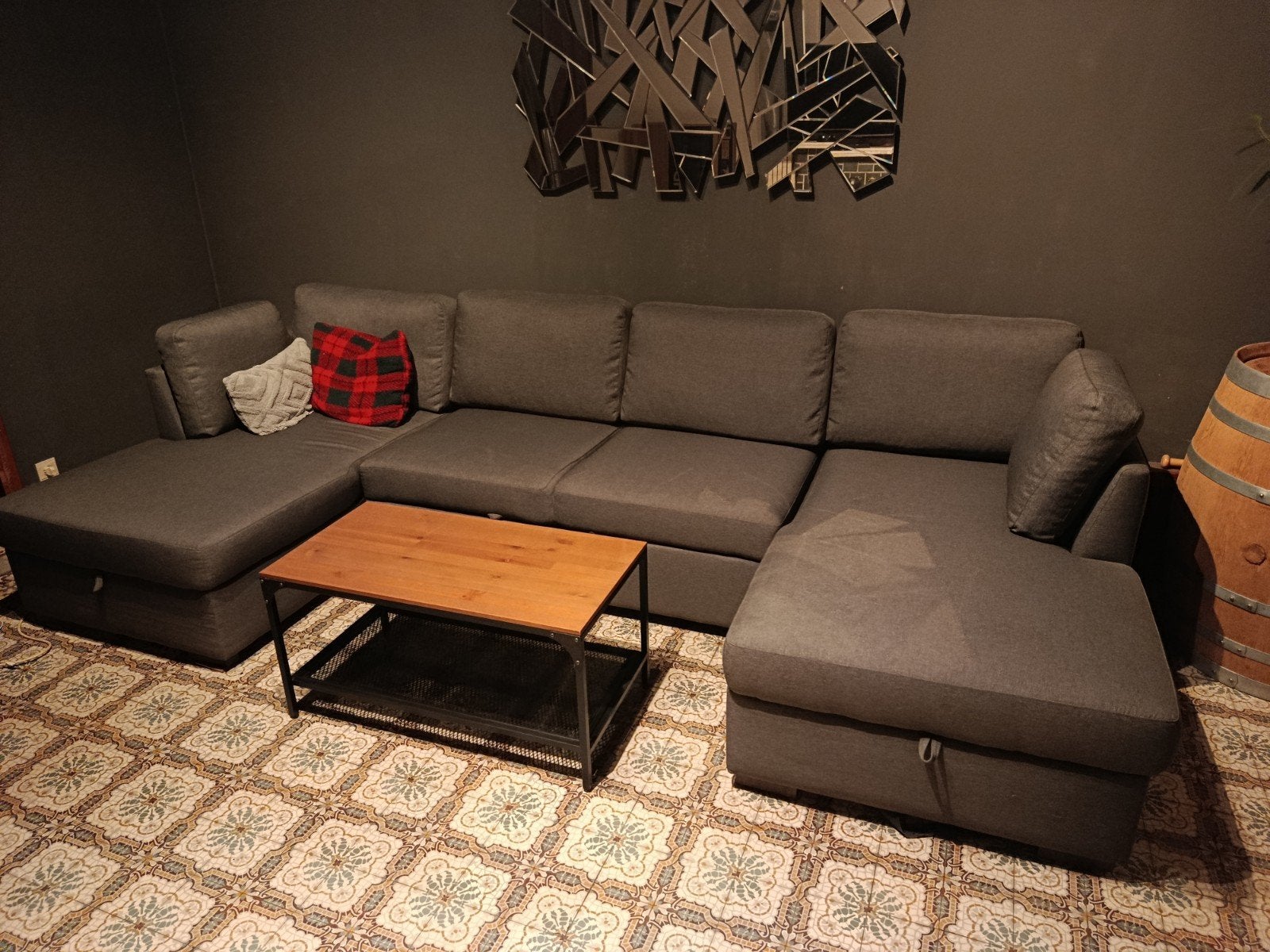 canapé convertible 7 places gris comme neuf, Maison & Meubles, Enlèvement, Comme neuf, Bois