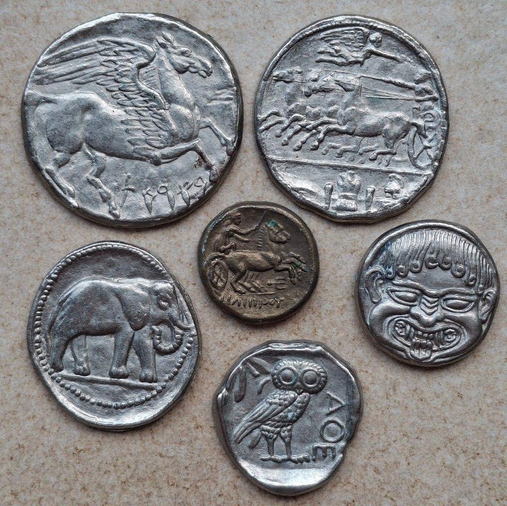 6 antieke Griekse penningen Quick collectie (jaren '70), Verzamelen, Ophalen of Verzenden