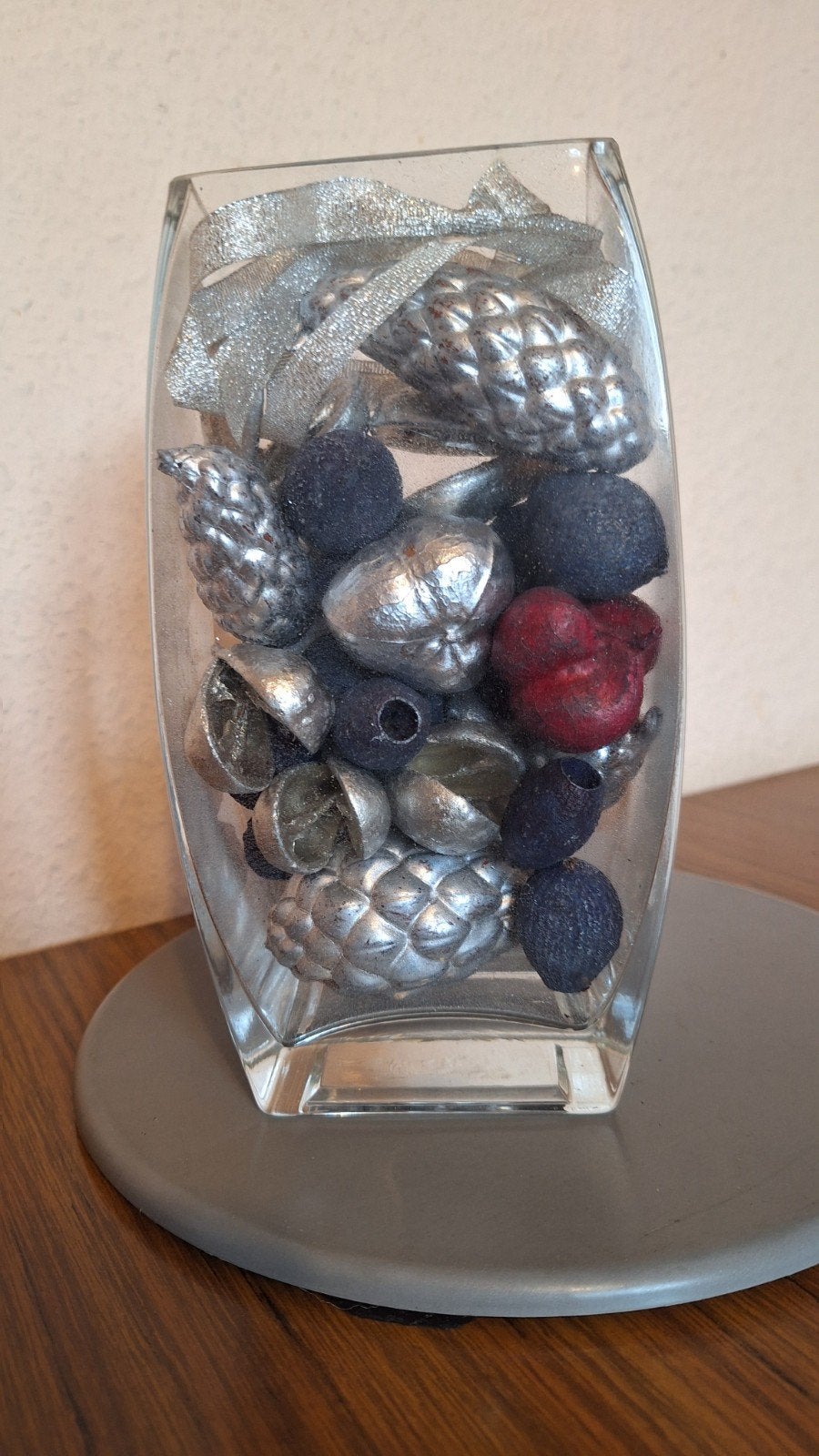 Glazen vaas hoog 22 cm met pot pourri vulling., Binnen, Natuurlijk materiaal, Overige typen, Ophalen of Verzenden