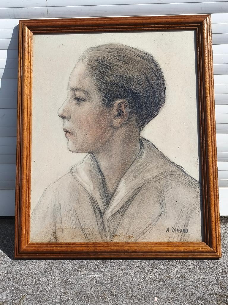 Dessin jeune homme signe Alfred duriau, Antiquités & Art, Enlèvement ou Envoi