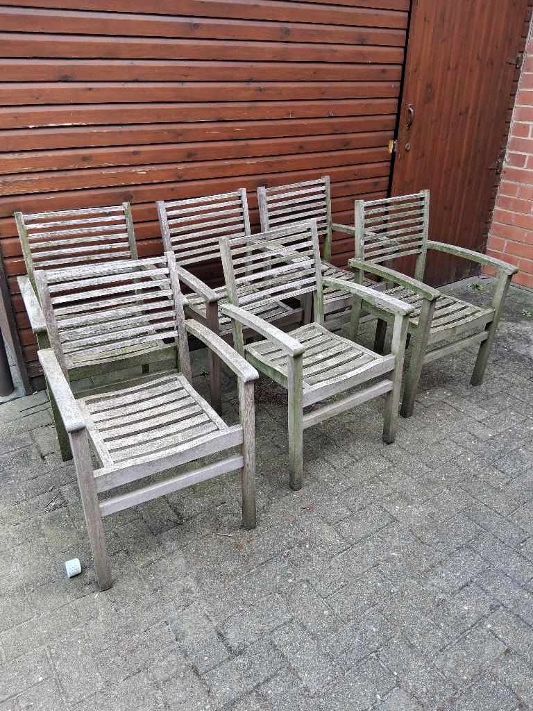 Tuinset van Teek (Tafel + 6 Stoelen), Tuin en Terras, Ophalen, Gebruikt, 6 zitplaatsen, Tuinset