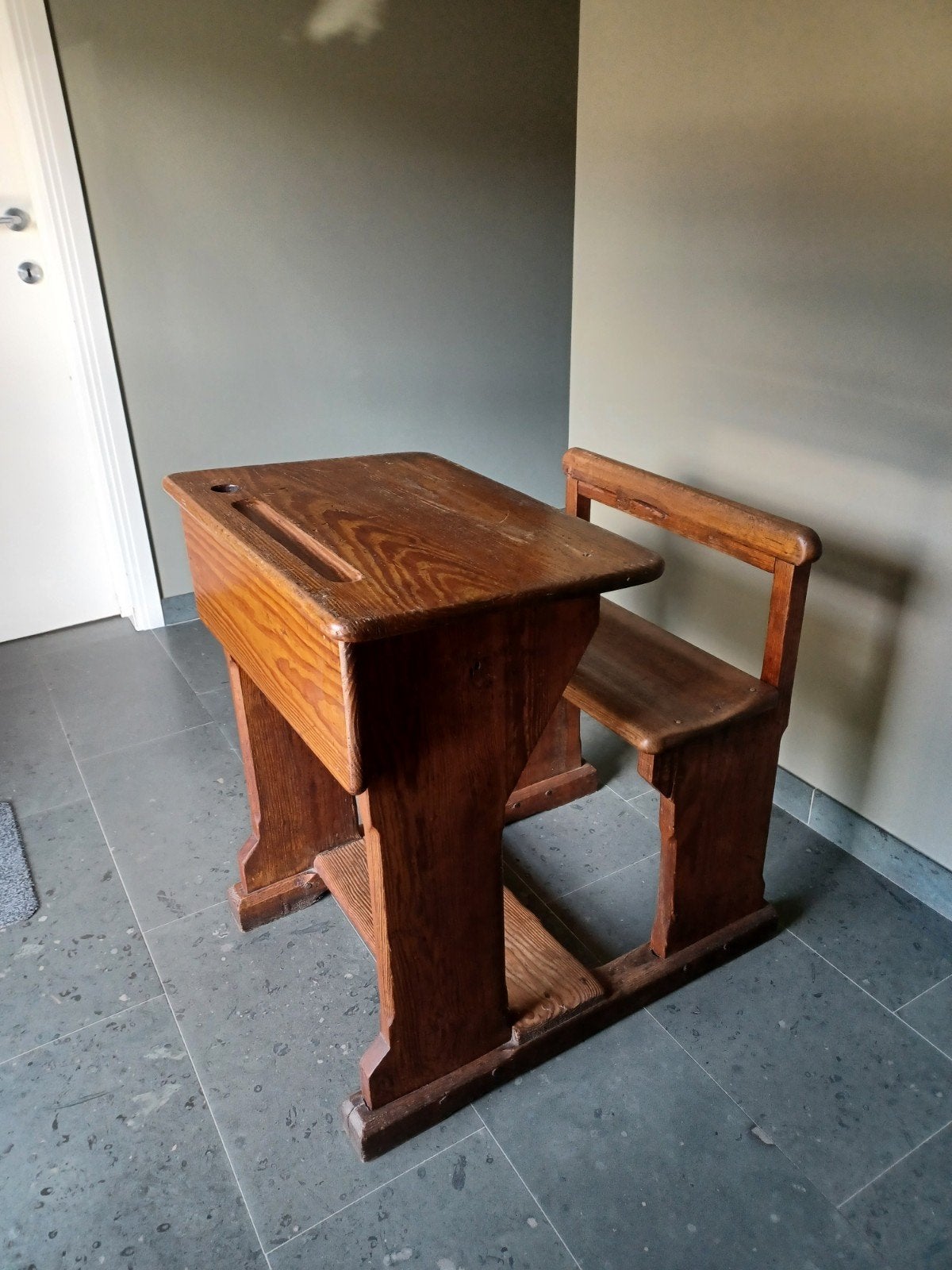 Retro schoolbankje, Huis en Inrichting, Woonaccessoires | Overige, Ophalen, Hout, Gebruikt, Landelijk