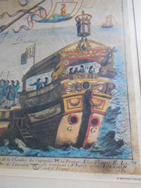galère royale, galion, impression dans cadre en bois, 41 cm, Enlèvement ou Envoi, Comme neuf, Suspendu