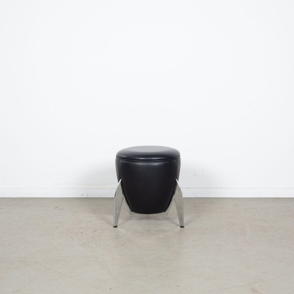 1x Artanova Hocker Zwart Leer, Niet ingevuld, Niet ingevuld, Niet ingevuld