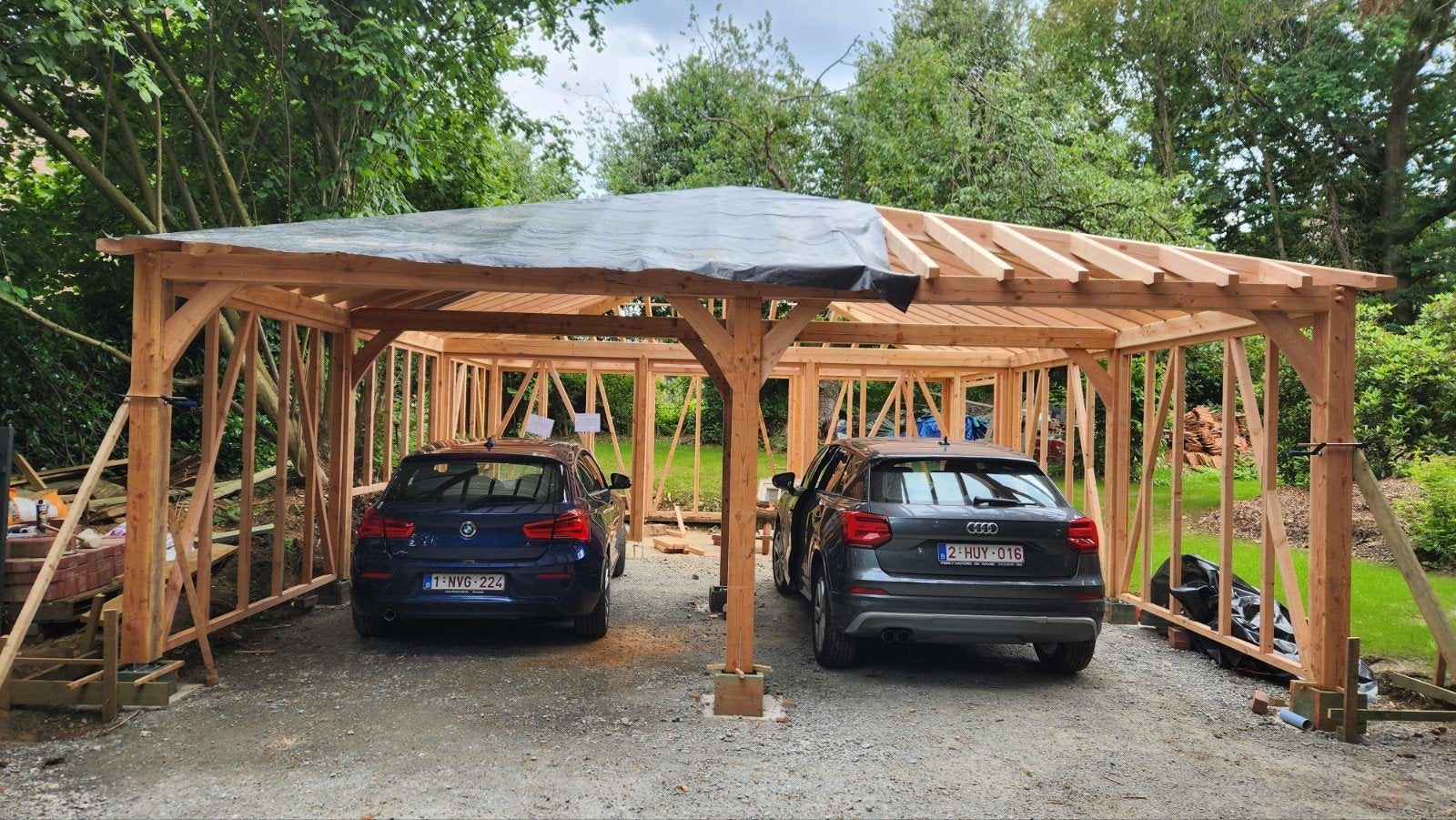 Car-port premium 60m2 toiture à 4 pans, Jardin & Terrasse, Abris de jardin, Bois, Enlèvement
