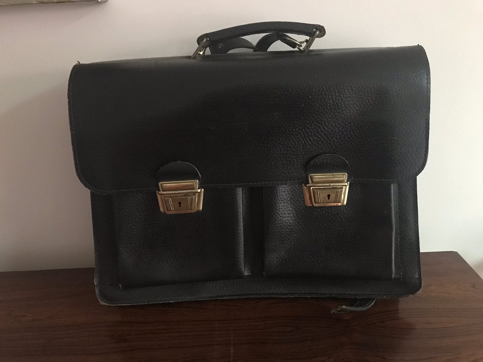 vintage zwart lederen boekentas aktetas tas nooit gebruikt, Ophalen of Verzenden, Zo goed als nieuw