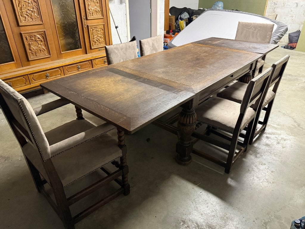 Tafel en stoelen, Huis en Inrichting, Tafels | Eettafels, Ophalen, Ancien, Gebruikt, Eikenhout
