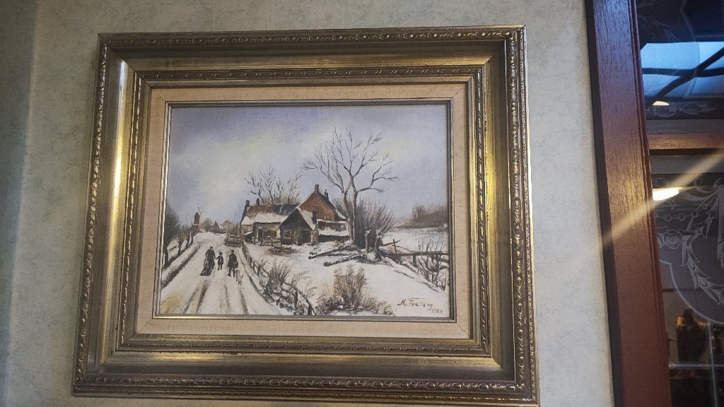 Mooi winterlandschap in zilverkleurige kader M. PEETERS, Ophalen of Verzenden, Handgeschilderd, Landschap