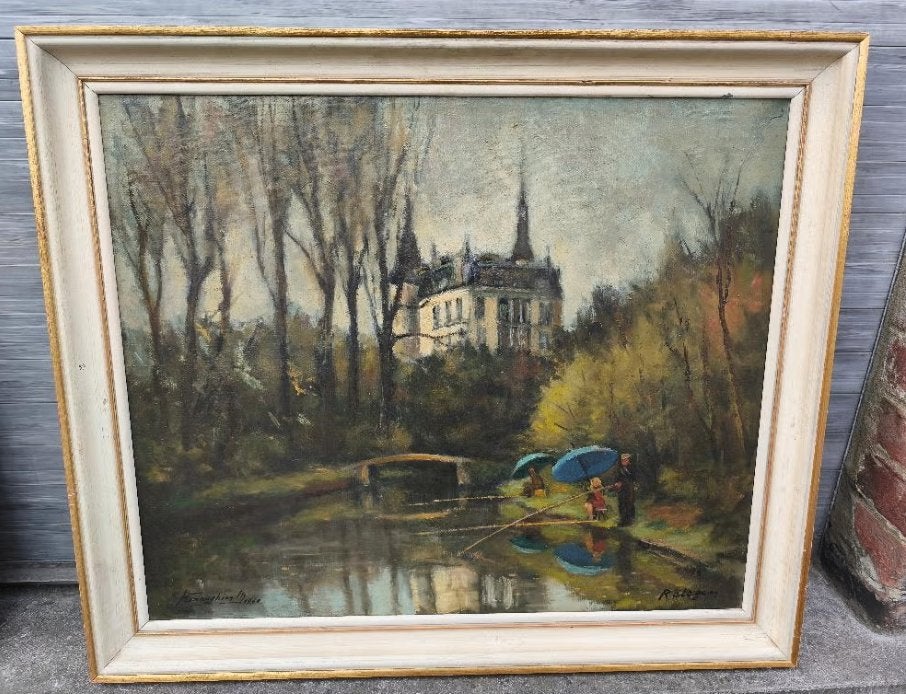 huile sur toile château relegem signe henneighen marcel, Antiquités & Art, Enlèvement ou Envoi, Toile