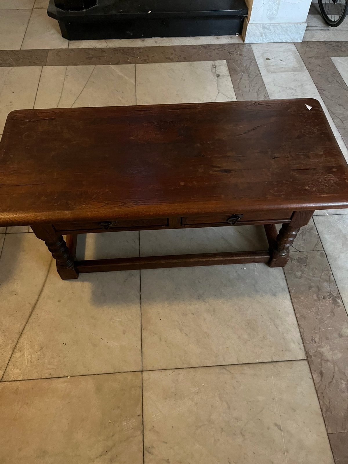 Vintage massief houten salontafel, Huis en Inrichting, Ophalen, Zo goed als nieuw, Rechthoekig, Eikenhout