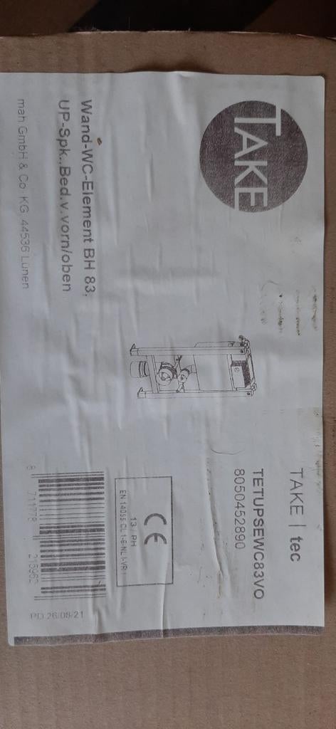 Wand WC Element Nieuw in originele doos  - TAKE Tec, Doe-het-zelf en Bouw, Sanitair, Ophalen