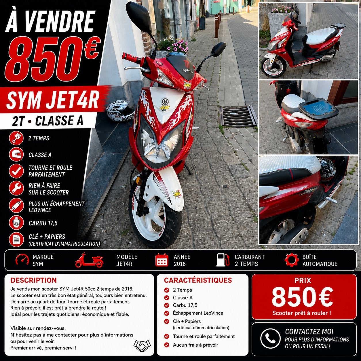 Vend ou échange sym jet 4r 2t classe A, Enlèvement, Comme neuf