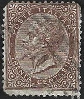 1 Postzegel Italië 1863 Koning Victor Emanuel II, Postzegels en Munten, Postzegels | Europa | Italië, Ophalen of Verzenden, Gestempeld