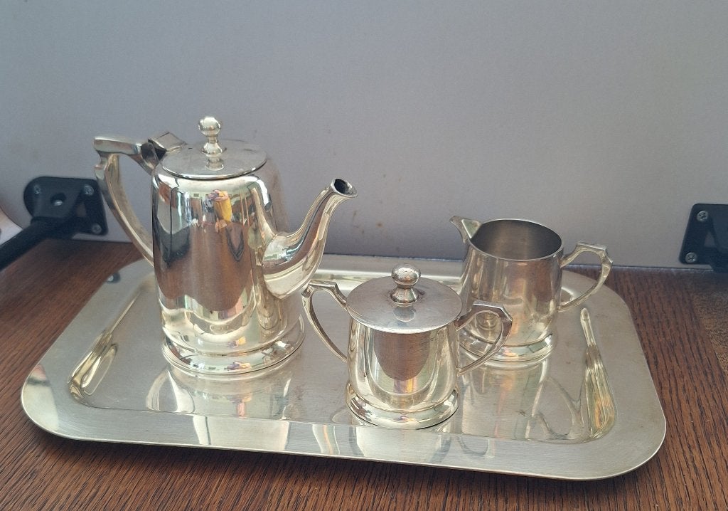 Antiek Art Deco verzilverd koffieservies England, Antiek en Kunst, Antiek | Zilver en Goud, Ophalen of Verzenden
