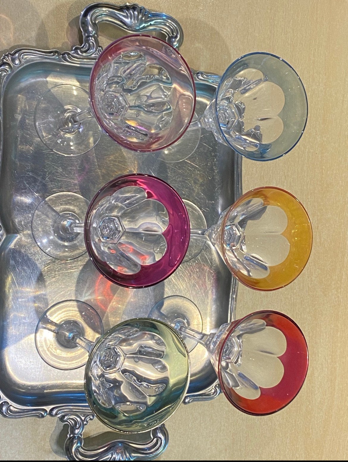 lot de 6 verres en cristal coloré – Style Val Saint Lambert, Enlèvement
