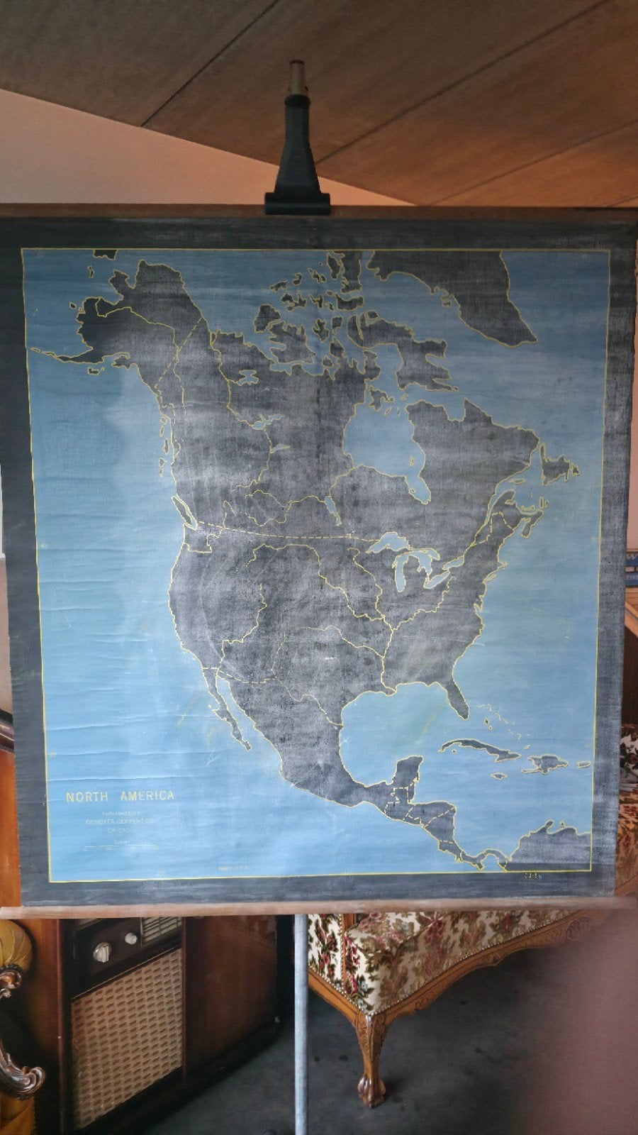 Vintage landkaart Noord Amerika, Antiek en Kunst, Ophalen