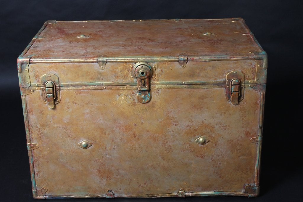 grote gouden metalen koffer, Huis en Inrichting, Ophalen, 50 – 75, Grenenhout, Gebruikt