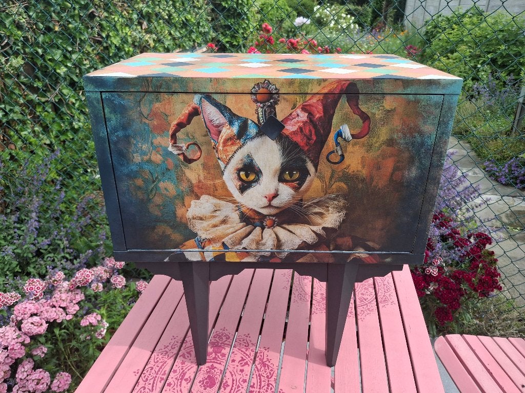 Harlekijn nachtkastje / vintage stijl nachttafeltje, Ophalen, Zo goed als nieuw