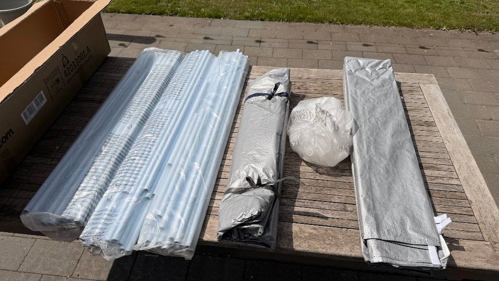 Partytent 900x300 grijs, Jardin & Terrasse, Tonnelles, Tente de réception, Enlèvement ou Envoi, Moins de 4 mètres, Utilisé