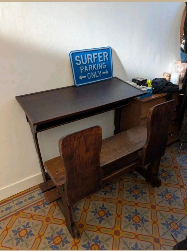 Antiek volhouten secretaire / bureau groot, Ophalen, Opbergruimte, Hout, Secretaire